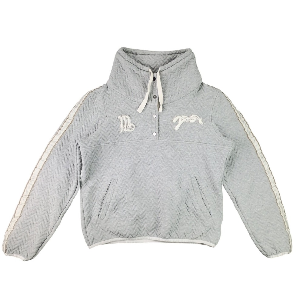 Penelope Women's L Pepita Sweater Cozy Equestrian Quilted Pullover Gray Striped - Picture 2 of 16